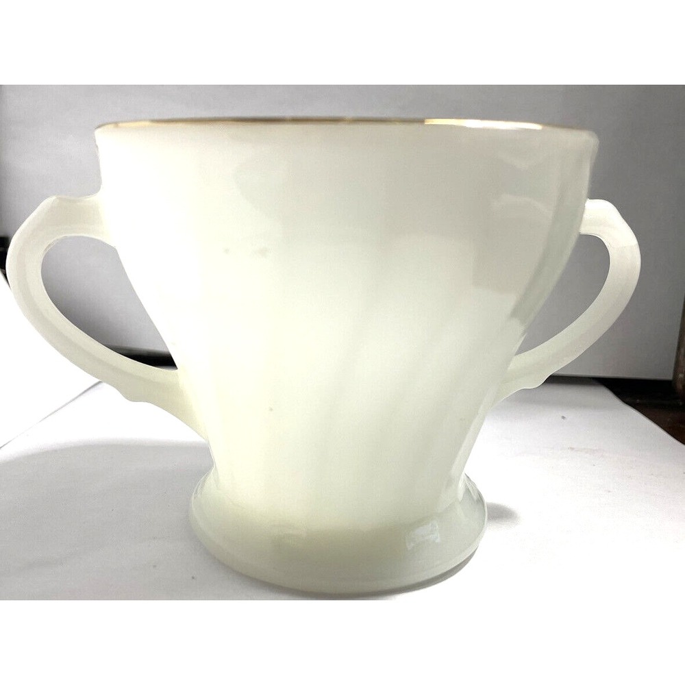 Milk White Gold Edge Sugar Cup with a shell pattern Anchor Hocking "Fire King"